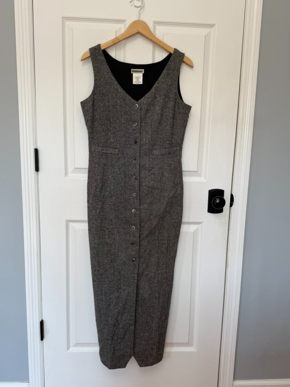 Vintage 90s Esprit Wool Blend Tweed Button Front Jumper Maxi Dress Size L - Picture 2 of 9